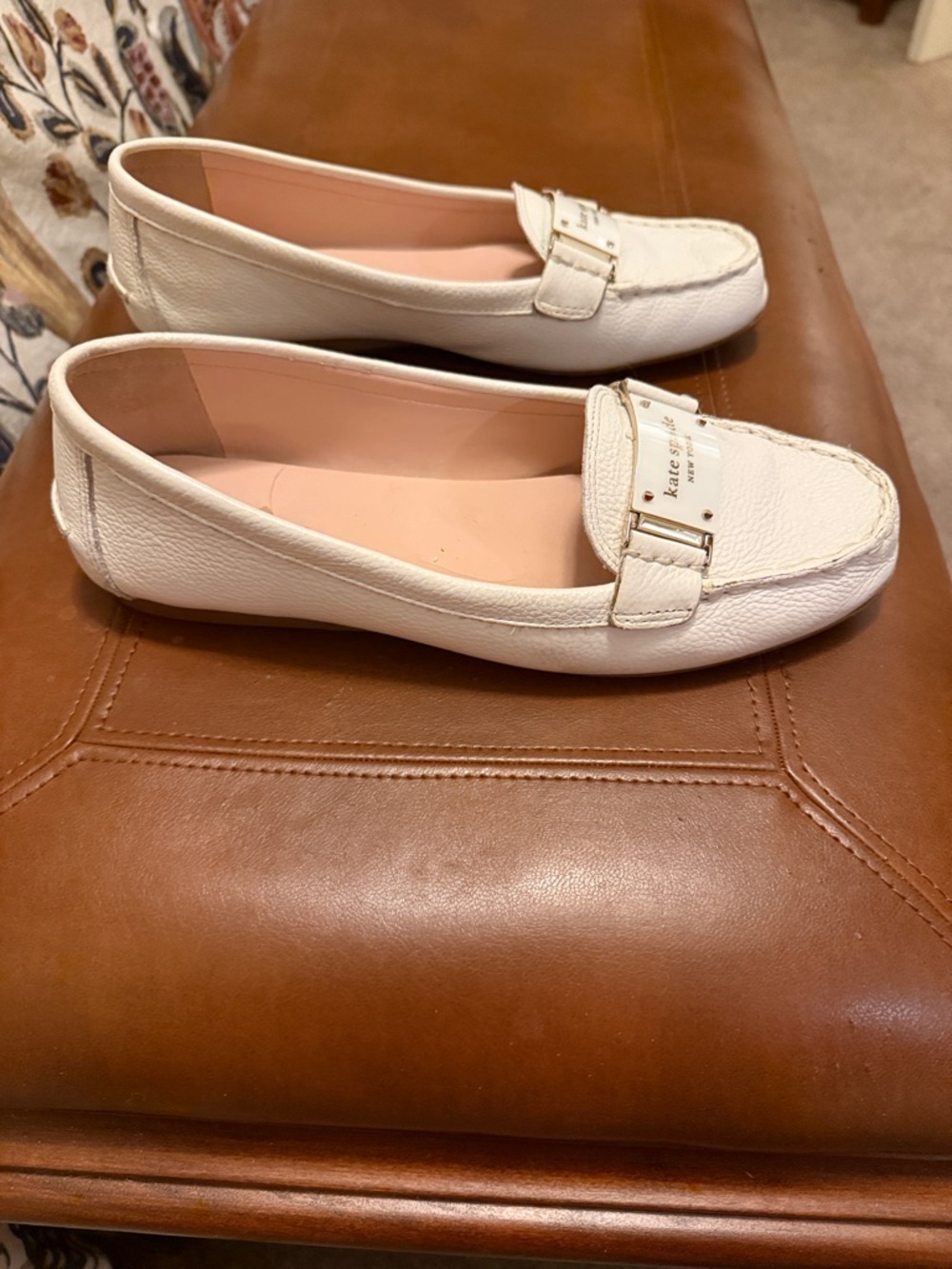 kate spade White Leather Logo Plaque Loafers - Picture 2 of 6